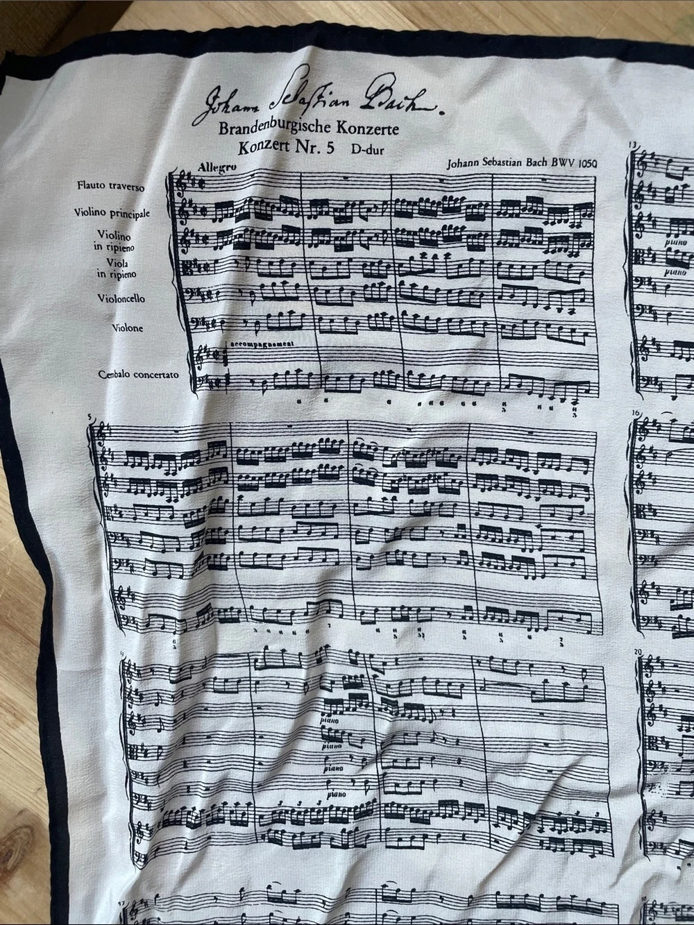 SILK HAND PRINTED Musical Sheet Versatile Scarf Head Wrap Black & White